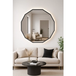 Lustro NÉROLI – nowoczesne lustro wielokątne LED z podświetleniem w czarnej ramie MDF | designerskie lustro dekoracyjne do salonu, sypialni, łazienki,